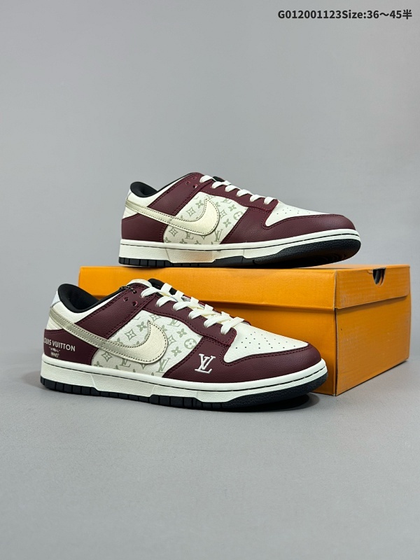 20036-45半 头层带半码定制球鞋 Louis Vuitton x Nike Dunk SB Low 路易威登 x 耐克 SB 低帮 联名米红金货号FC1688-188
