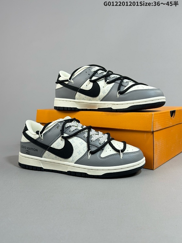 22036-45半 定制球鞋 Louis Vuitton x Nike Dunk SB Low 路易威登 x 耐克 SB 低帮 LV联名灰白黑解构鞋带货号JJ5688-104