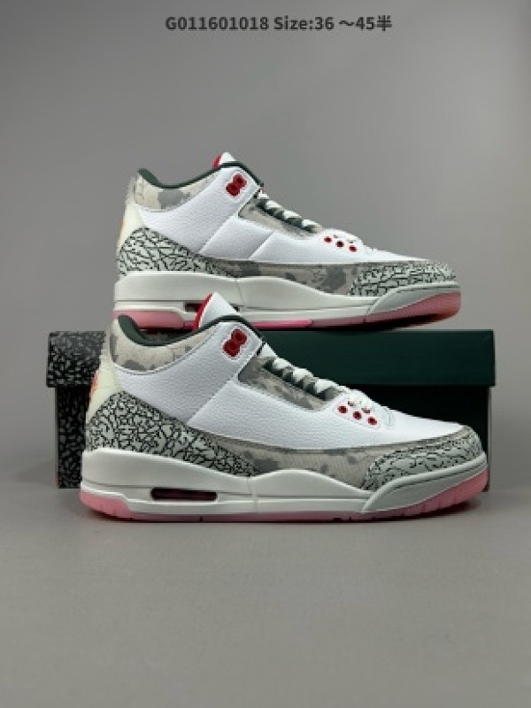 Air Jordan 3 Retro "Wings" 玫瑰白粉 AJ3 乔丹3代 aj3 乔3 白粉 乔丹篮球鞋系列 整双鞋采用白色为底色搭配花卉图案的浅色帆布描边货号HM6993-100