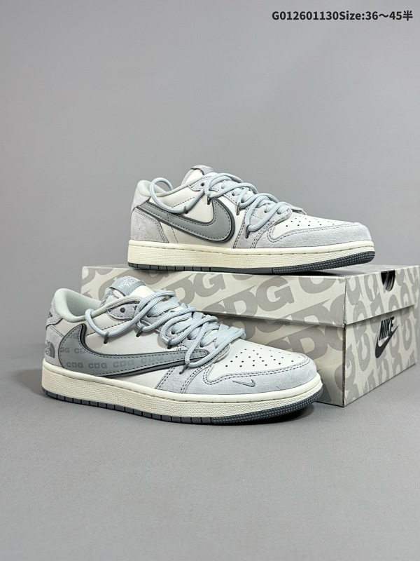 27036-45半 定制球鞋 The North Face x Travis Scott x Air Jordan 1 Low 北面 x AJ1 低帮 灰白倒勾联名货号SJ0086-142