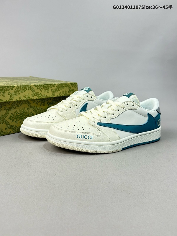 25036-45半 定制球鞋 Gucci x Travis Scott x Air Jordan 1 Low 古奇古驰 x AJ1 低帮 米白蓝倒勾联名货号LJ5188-022