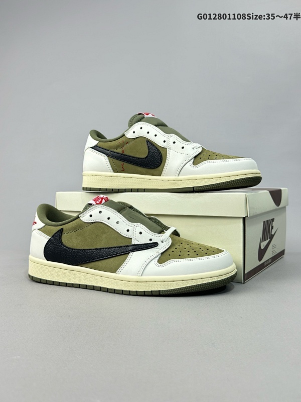 28035.5-47.5半 公司级 头层 打蜡鞋带 Travis Scott x Air Jordan 1 Low 低帮 橄榄绿倒勾联名 AJ1货号DM7866-200