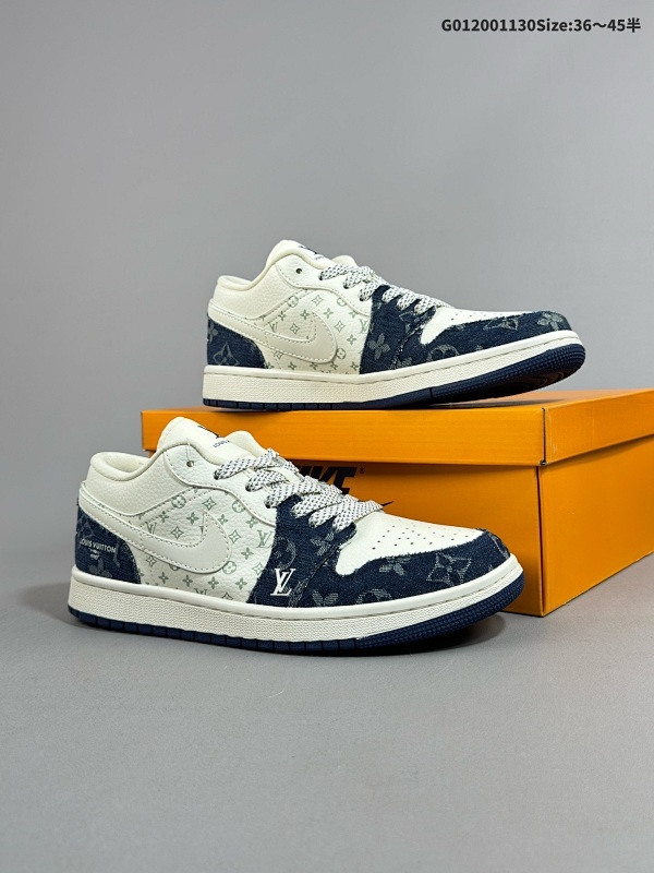 20036-45半 定制球鞋 Louis Vuitton x Air Jordan 1 Low LV x AJ1 低帮 联名蓝白牛仔 AJ1货号SJ9950-003