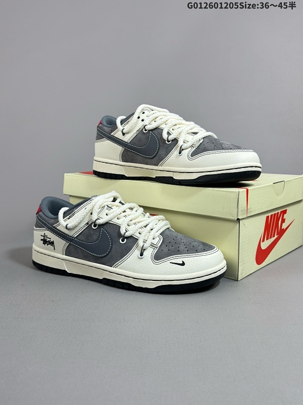 27036-45半 定制球鞋 Stussy x Nike Dunk SB Low 斯图西 x 耐克 SB 低帮 米灰黑解构鞋带货号YX5066-207