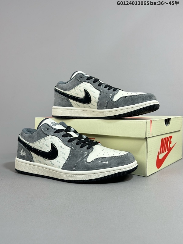 25036-45半 定制球鞋 Stussy x Air Jordan 1 Low 斯图西 x 乔丹 低帮 联名灰白黑 AJ1货号SJ9950-029