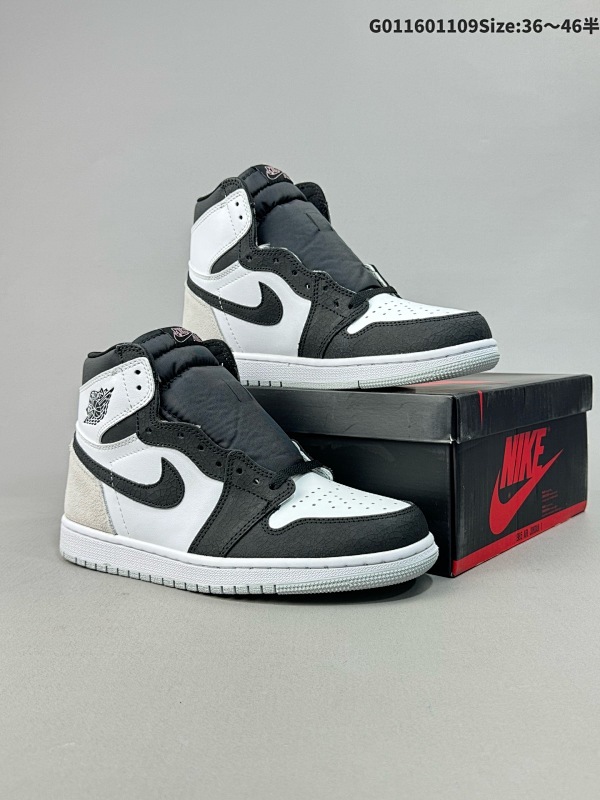 16036-46半 Air Jordan 1 High OG "StageHaze" 高帮 黑灰脚趾 AJ1 乔丹1代 aj1 乔1 高邦 黑灰爆裂纹货号555088-108