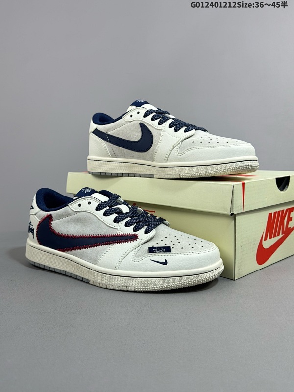 24036-45半 定制球鞋 Stussy x Travis Scott x Air Jordan 1 Low 斯图西 x AJ1 低帮 灰白蓝倒勾联名货号SJ2068-134