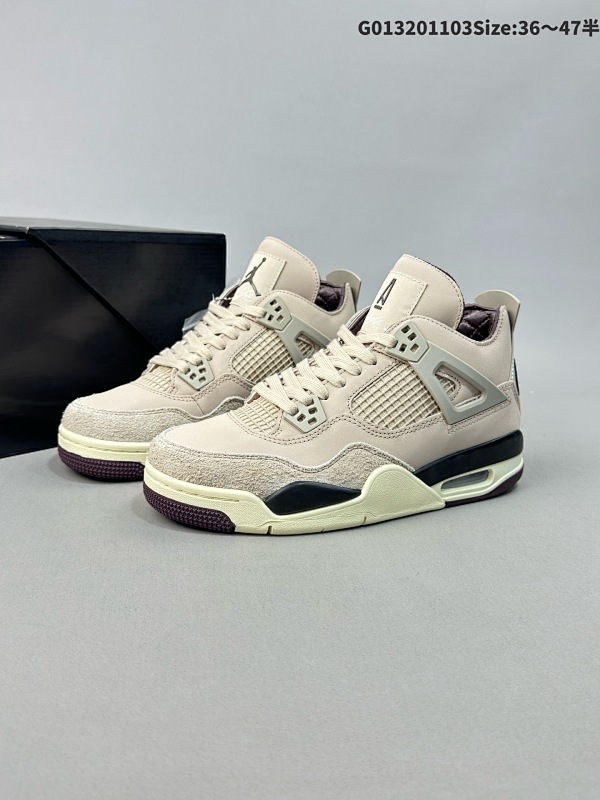 32036-47.5半 原盒 头层带半码 A Ma Maniere x Air Jordan 4 Retro "Violet Ore" 联名白棕 AJ4 乔丹4代 货号FZ4810-200