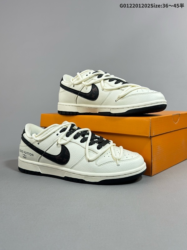 22036-45半 定制球鞋 Louis Vuitton x Nike Dunk SB Low 路易威登 x 耐克 SB 低帮 LV联名米白黑解构鞋带货号JJ5688-103