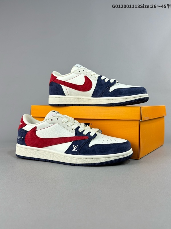 20036-45半Louis Vuitton x Travis Scott x Air Jordan 1 Low 路易威登 低帮 LV蓝白红倒勾联名货号YQ2088-670