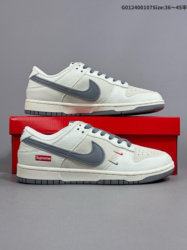 24036-45半 定制球鞋 Supreme x Nike Dunk SB Low Sup x 耐克 SB 低帮 联名米白灰货号XX2025-688