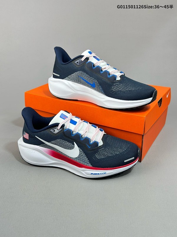15036-45半 真标带半码 Nike Air Zoom Pegasus 41 耐克 飞马41代 低帮 蓝白红 舒适百搭双层织物耐磨透气低邦马拉松跑步鞋货号HF0402-400