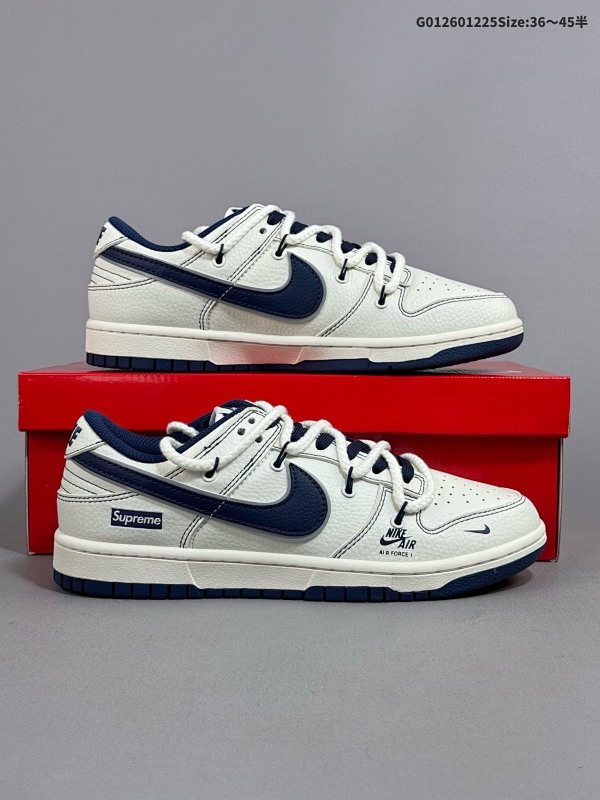 26036-45半 定制球鞋 Supreme x Nike Dunk SB Low Sup x 耐克 SB 低帮 联名米白蓝解构鞋带货号XX2025-568
