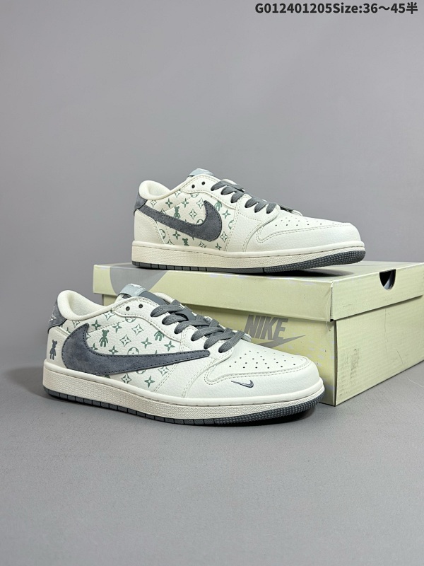 25036-45半 定制球鞋 Kaws x Louis Vuitton x Travis Scott x Air Jordan 1 Low低邦 米白灰倒勾联名货号SJ2068-111