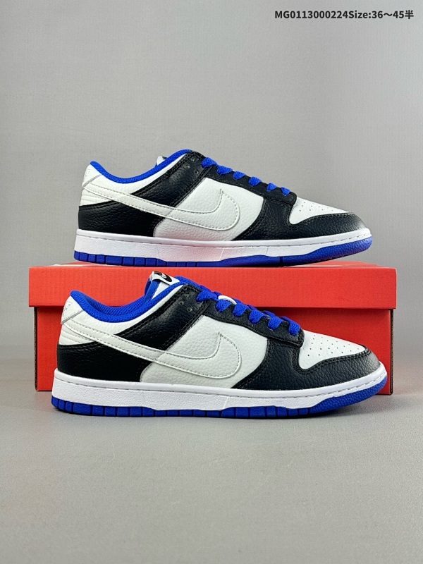 13036-45半 Nike Dunk Low 耐克 SB 低帮 黑白蓝 鞋款是以白色为主色的鞋面搭配上黑色的鞋身框架打造而成货号FD9064-110