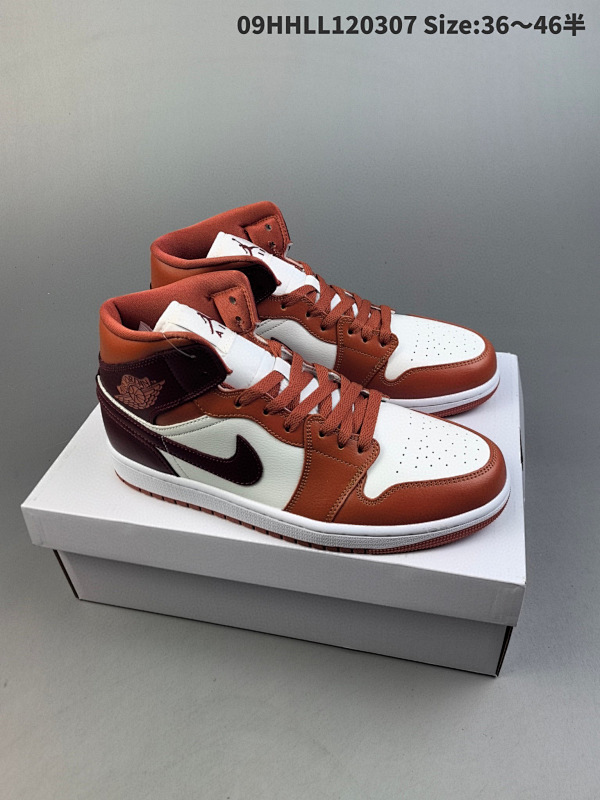 190头层带半码 Air Jordan 1 Mid 中帮 砖红色 AJ1 乔丹1代09HHLL120307 Size:3646半货号BQ6472-200