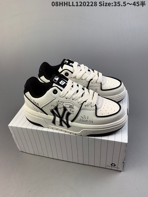 180公司级[定制球鞋]  MLB NY 纽约洋基队 低帮 数学白黑 自由灵动 简约低邦板鞋男女同款货号3ASXCA12N-50WHS08HHLL120228 Size:35.545半