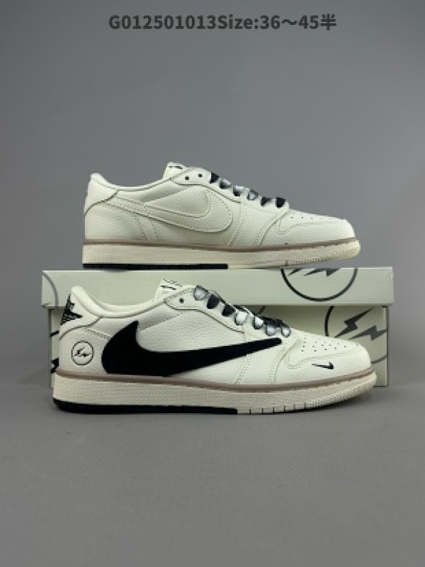 Fragment Design x Travis Scott x Air Jordan 1 Low 藤原浩 x AJ1 低帮 米白黑倒勾联名  乔丹1代 aj1 乔1 低邦货号CF3688-018