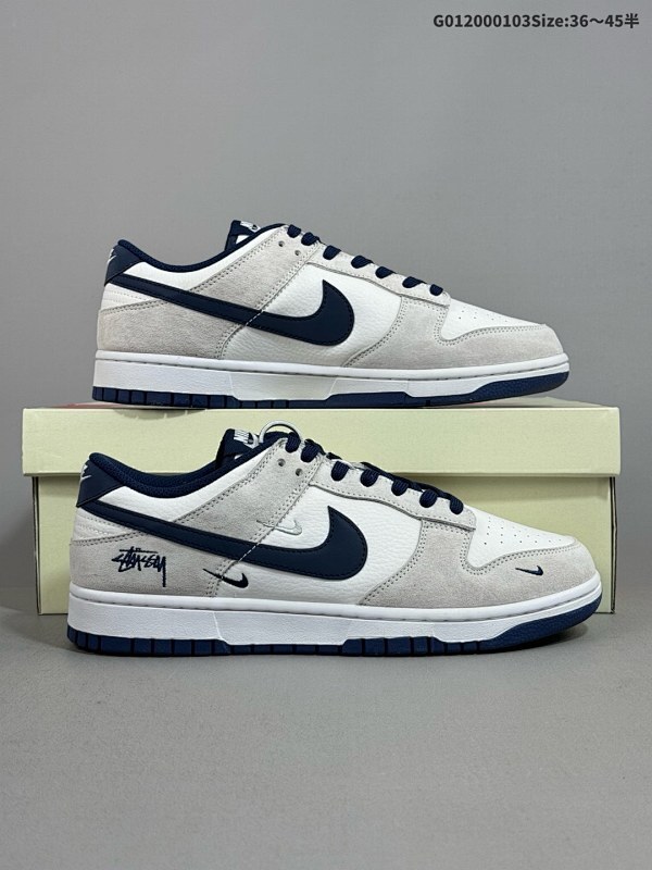 20036-45半 定制球鞋 Stussy x Nike Dunk SB Low 斯图西 x 耐克 SB 低帮 联名米藏青货号KK1888-003