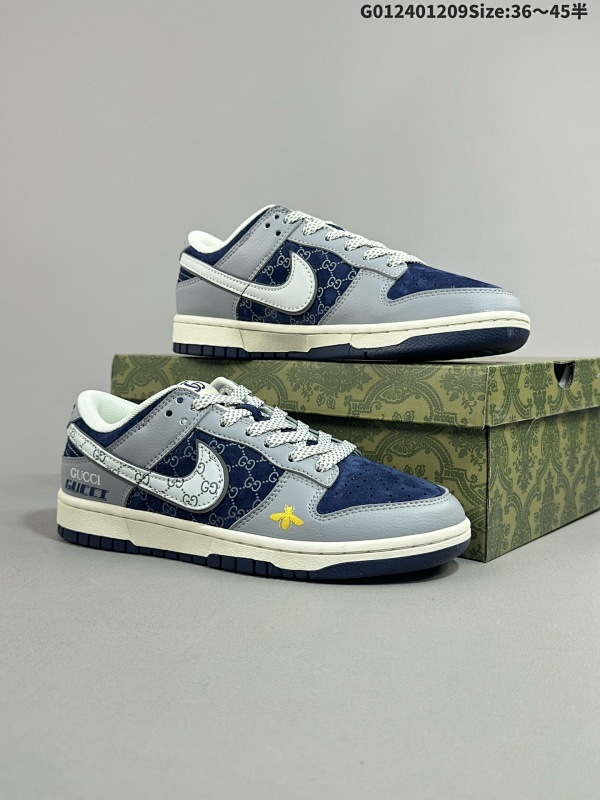 24036-45半 定制球鞋 Gucci x Nike Dunk SB Low 古驰古奇 x 耐克 SB 低帮 联名灰蓝白 鞋身以蓝色麂皮打造货号FC1688-195