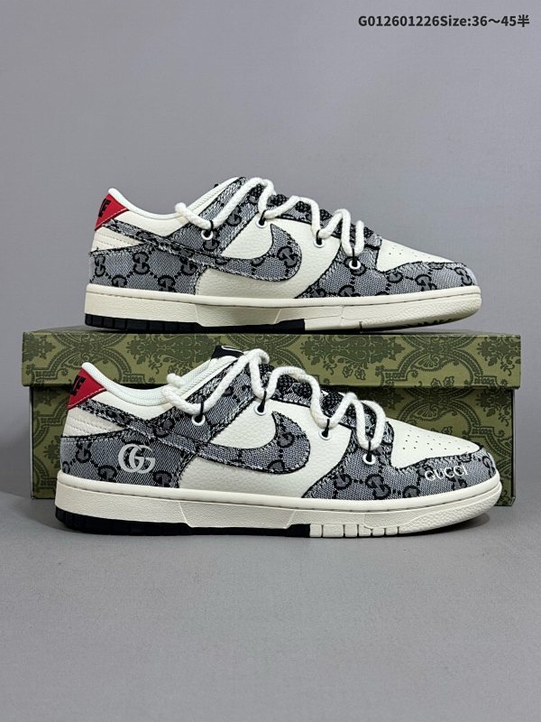 26036-45半 公司级 头层 定制球鞋 Gucci x Nike Dunk SB Low 古驰古奇 x 耐克 SB 低帮 联名灰白牛仔货号YX5066-215