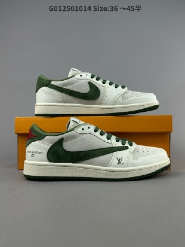 Louis Vuitton x Travis Scott x Air Jordan 1 Low 路易威登 x AJ1 低帮 米白绿倒勾联名 AJ1 乔丹1代 货号XZ1268-005