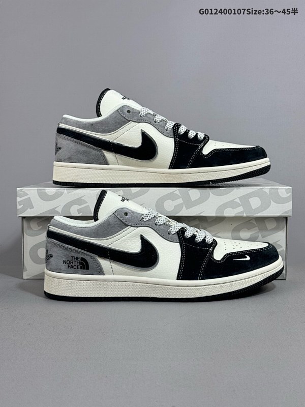 24036-45半 定制球鞋 The North FACE x Air Jordan 1 Low 北面 x AJ1 低帮 联名黑白灰货号XX3318-512