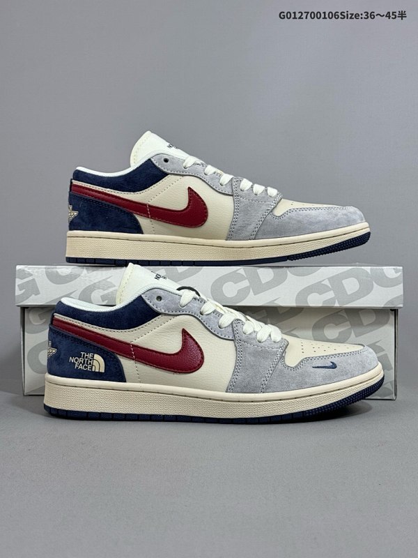 27036-45半 定制球鞋 The North FACE x Air Jordan 1 Low 北面 x AJ1 低帮 联名灰蓝红货号DM9188-012