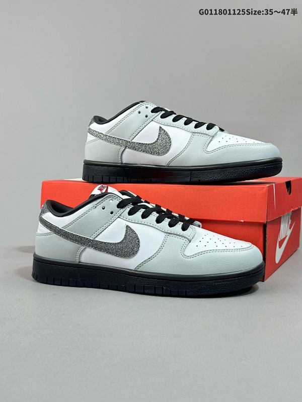 18035.5-47.5半 Nike Dunk Low "Glitter Swoosh" 耐克 SB 低帮 灰白闪钻 男女同款时尚百搭防滑耐磨低邦板鞋货号HQ3462-191
