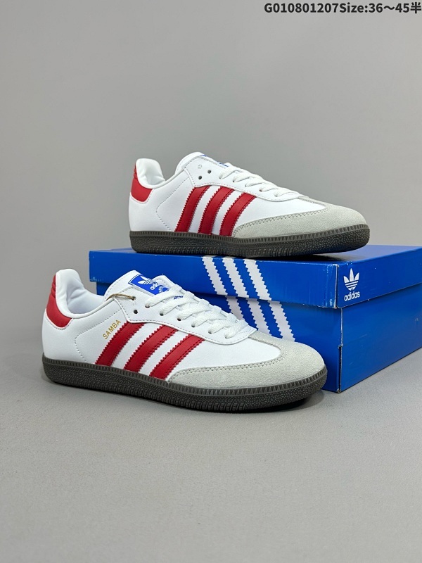 集合8036-45半 Adidas originals Samba OG 阿迪达斯 低帮 白蓝色 桑巴耐磨轻便低邦板鞋 鞋身整体采用白色为主T字形鞋头使用灰色麂皮材质