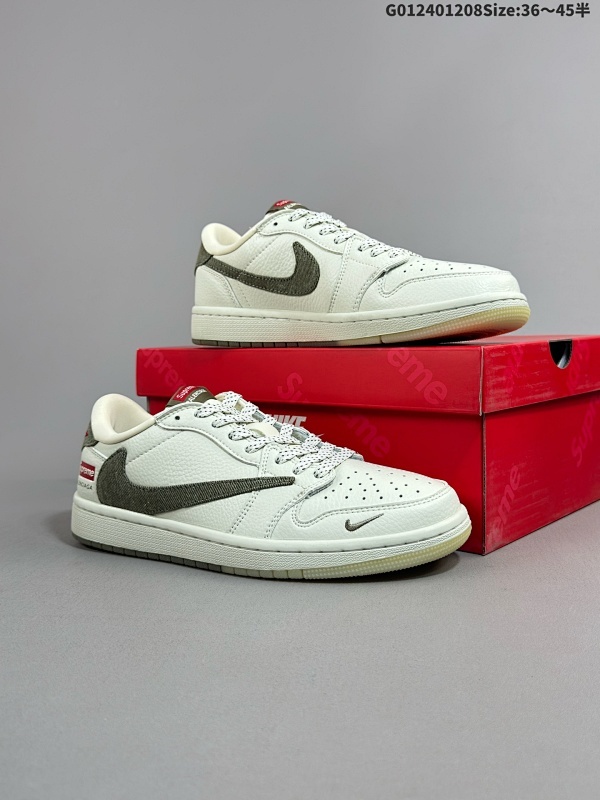 250 36-45半定制球鞋Supreme x Balenciaga x Travis Scott x Air Jordan 1 Low Sup x低邦 米白绿倒勾联名货号 JH6088-609