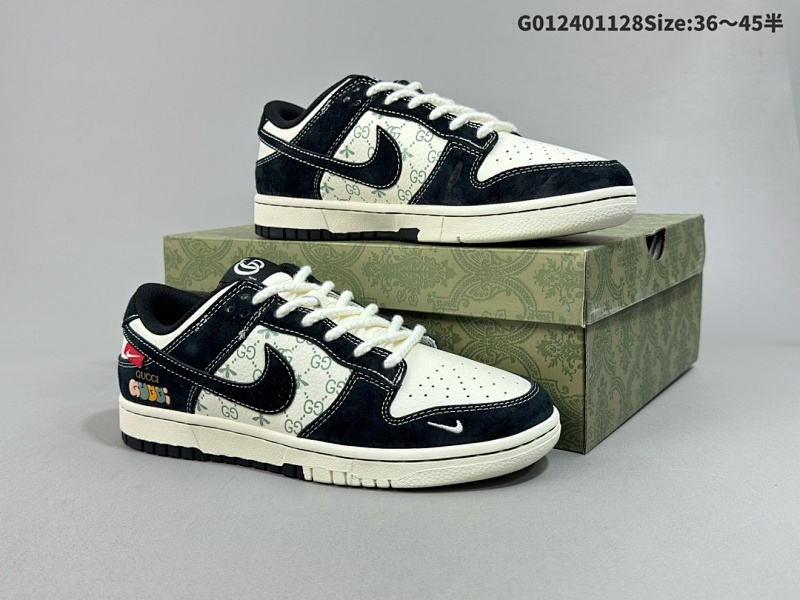 25036-45半 定制球鞋 Gucci x Nike Dunk SB Low 古驰古奇 x 耐克 SB 低帮 联名黑白 鞋身以米白色作为主色调 货号MM1089-030