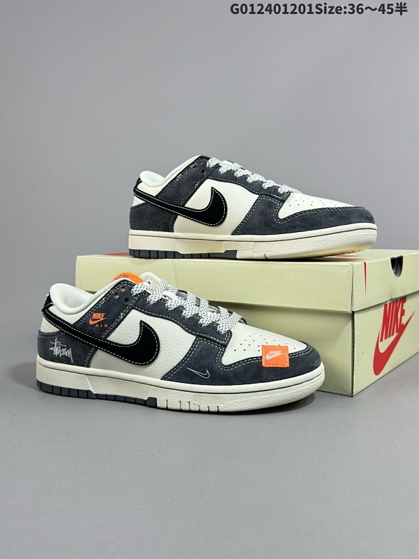 25036-45半 定制球鞋 Stussy x Nike Dunk SB Low 斯图西 x 耐克 SB 低帮 联名灰白黑 鞋身以米白色作为主色货号MM1089-026