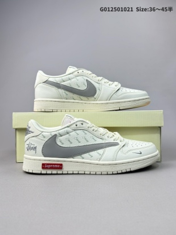 Stussy x Supreme x Travis Scott x Air Jordan 1 Low 斯图西 x Sup x AJ1 低帮 米白灰倒勾联名货号SJ2068-115