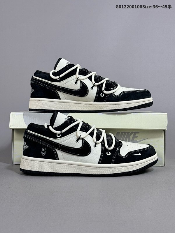 22036-45半 定制球鞋 Violentbear x Air Jordan 1 Low 暴力熊 x AJ1 低帮 联名黑白解构鞋带货号SJ9950-013