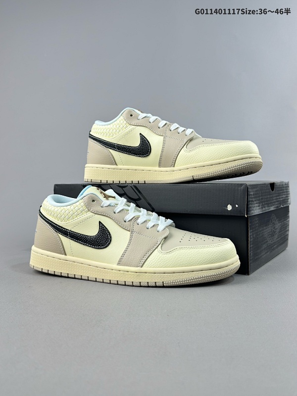 14036-46半 Air Jordan 1 Low SE "Sanddrift" 低帮 米棕黑编织 AJ1 乔丹1代 aj1 乔1 低邦 米棕黑 乔丹篮球鞋系列货号HQ3440-101