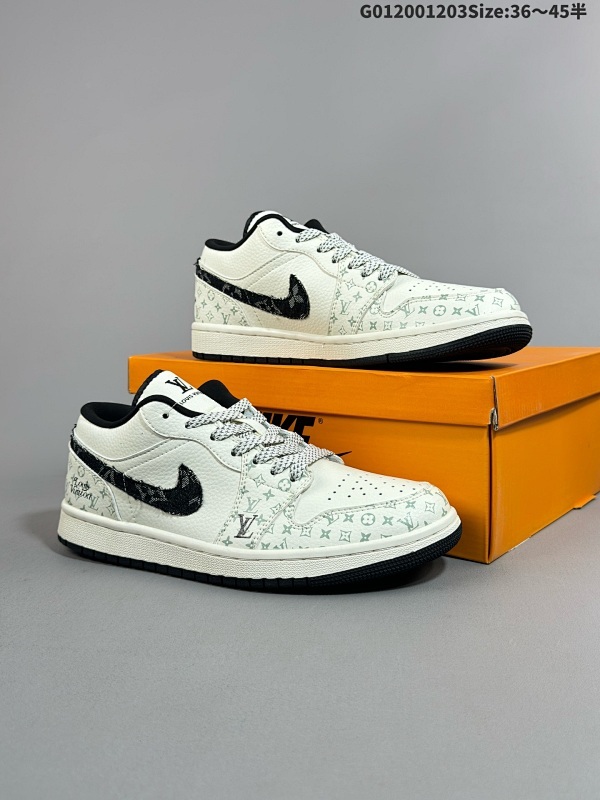 20036-45半 定制球鞋 Louis Vuitton x Air Jordan 1 Low 路易威登 x AJ1 低帮 LV联名白黑牛仔印花货号SJ9950-006