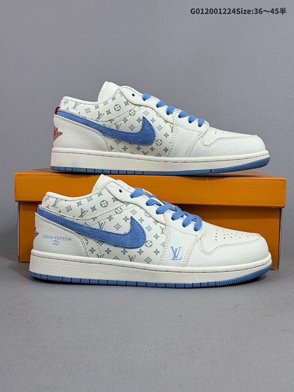 20036-45半 定制球鞋 Louis Vuitton x Air Jordan 1 Low 路易威登LV x AJ1 低帮 联名米蓝红货号WG8850-008