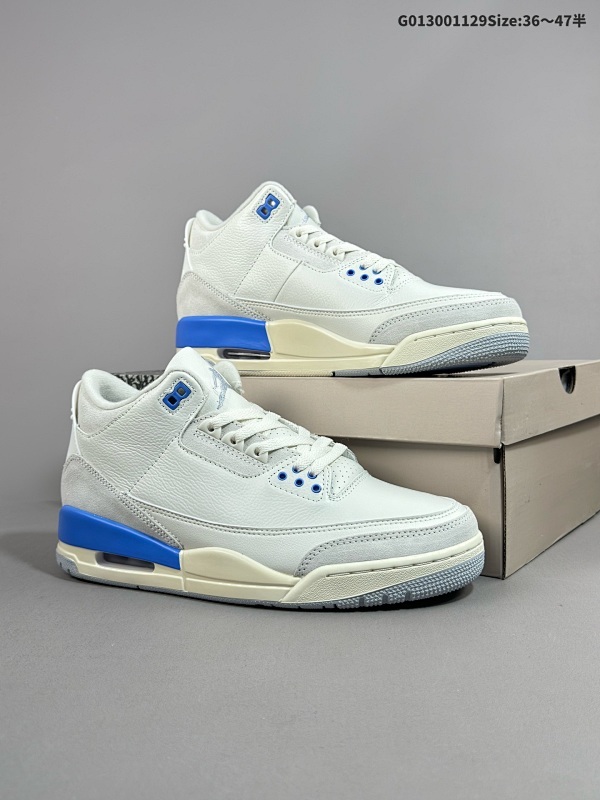 30036-47.5半 Air Jordan 3 Retro "White Blue" 白蓝 AJ3 乔丹3代 aj3 乔3 白蓝 乔丹篮球鞋系列货号CT8532-101