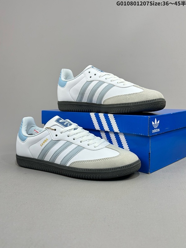 036-45半 Adidas originals Samba OG 阿迪达斯 低帮 白蓝色 桑巴耐磨轻便低邦板鞋 鞋身整体采用白色为主货号ID2055