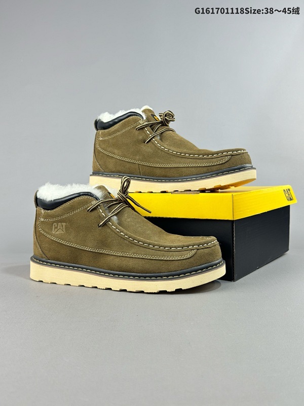 17038-45加绒 CAT 新款 推土机 休闲时尚  男士休闲皮鞋 原单品质真标公司卡特男鞋广东纯原 历年经典热销款  新款头层牛皮耐磨防滑橡胶大底