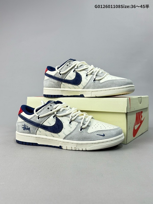 27036-45半 公司级 头层 定制球鞋 Stussy x Nike Dunk SB Low 斯图西 x 耐克 SB 低帮 联名灰白蓝解构鞋带货号SJ2068-308