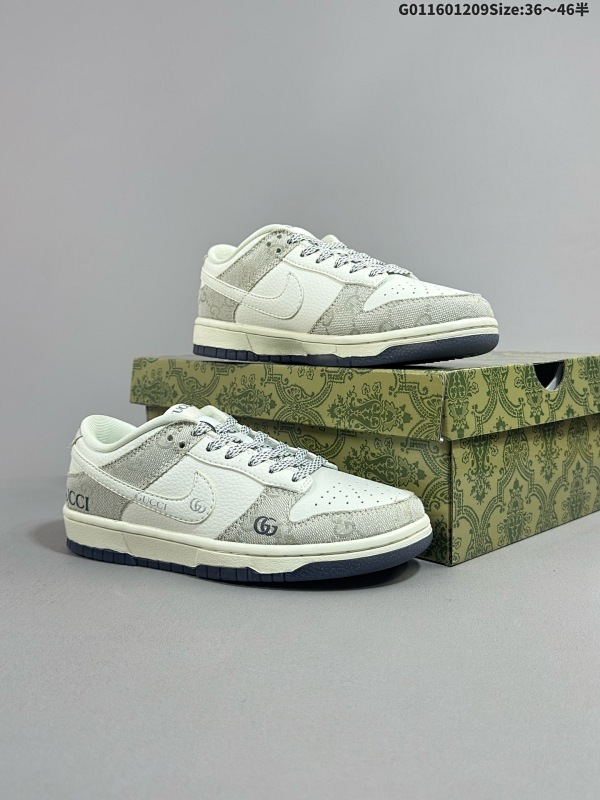 16036-46半 定制球鞋 Gucci x Nike Dunk SB Low 古驰古奇 x 耐克 SB 低帮 联名白灰 鞋身以米白色作为主色调货号CF3688-003