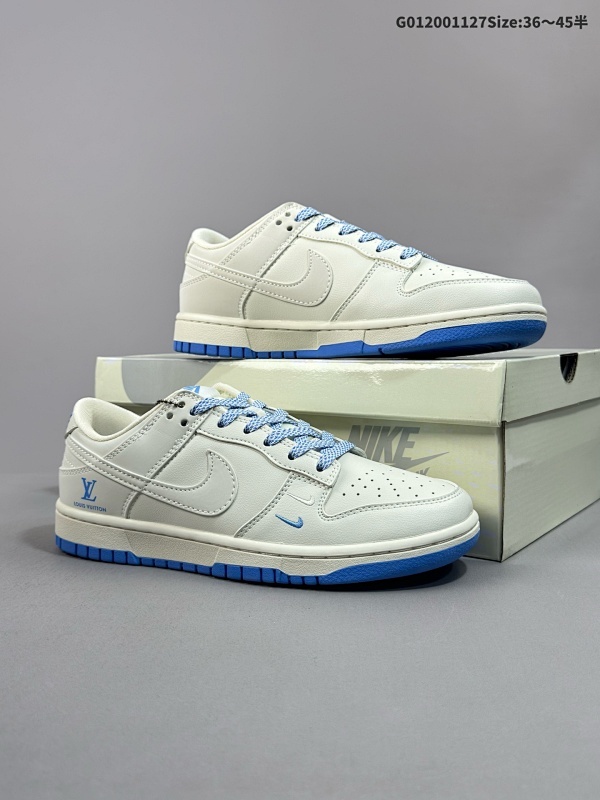 20036-45半 头层带半码定制球鞋 Louis Vuitton x Nike Dunk SB Low 路易威登 x 耐克 SB 低帮 联名白蓝货号XX2025-322