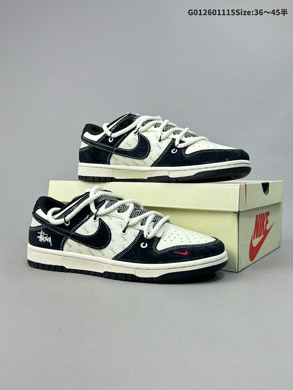 27036-45半 定制球鞋 Stussy x Nike Dunk SB Low 斯图西 x 耐克 SB 低帮 联名黑白解构鞋带货号SJ2068-311