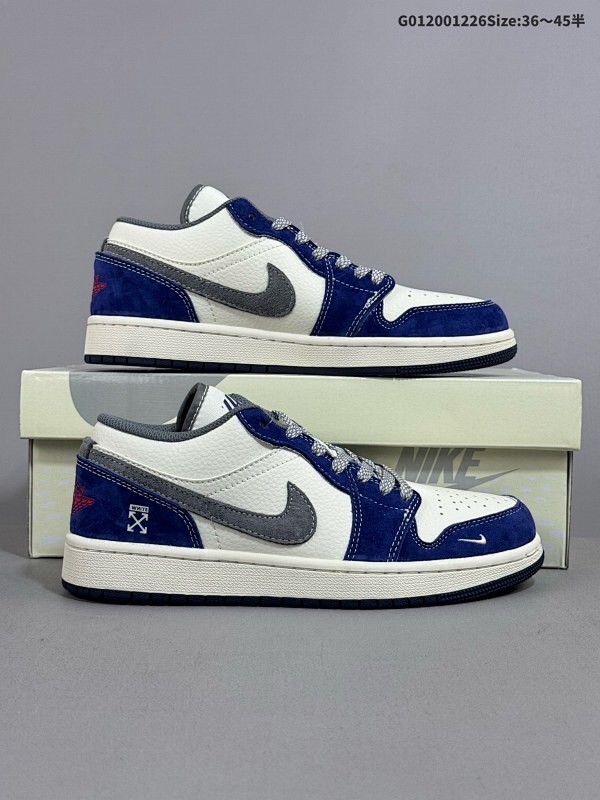 20036-45半 定制球鞋 Off White x Air Jordan 1 Low OW x AJ1 低帮 联名蓝白灰货号WG8850-013