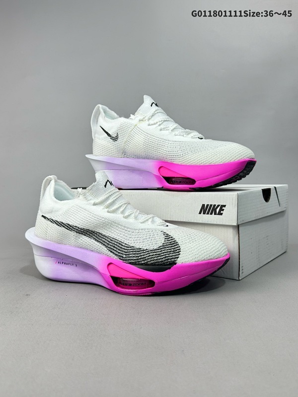 18036-45 Nike Alphafly 3 耐克 阿尔法飞行3代 低帮 白黑粉 马拉松世界纪录跑鞋货号FD8311-100