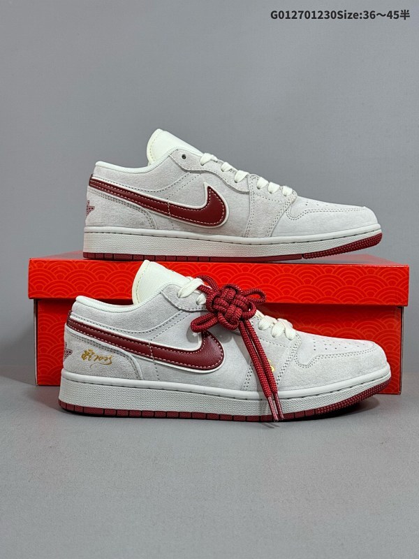 27036-45半 定制球鞋 蛇年限定 x Air Jordan 1 Low 蛇年 x AJ1 低帮 蛇年限定 灰红 AJ1 货号XX3318-513