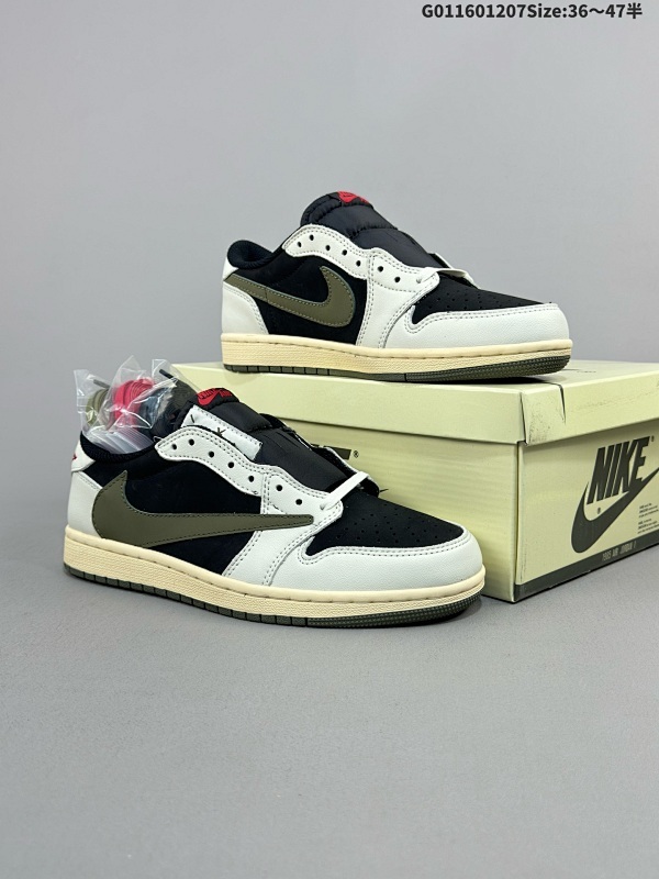 16036-47.5半 Travis Scott x Air Jordan 1 Low "Medium Olive" 低帮 倒钩5.0 橄榄绿黑白倒勾联名货号DZ4137-106