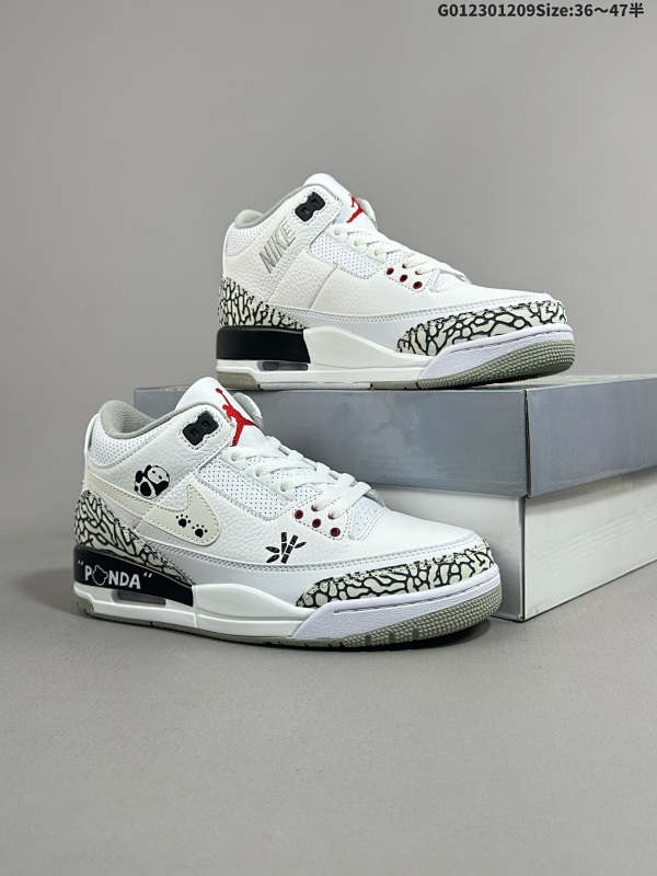 23036-47.5半 特殊大礼盒[定制球鞋]  Air Jordan 3 Retro OKHR 墨竹熊猫 AJ3 乔丹3代 aj3 乔3 国风竹子爪印 白水泥白勾货号AV6683-160